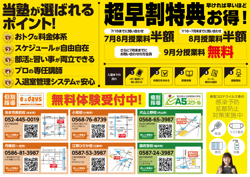 夏の入塾キャンペーンチラシ裏