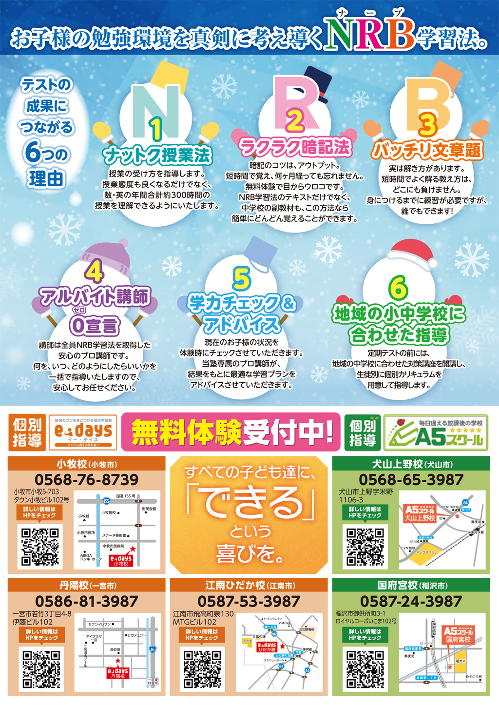 2022冬期講習募集キャンペーンチラシ裏